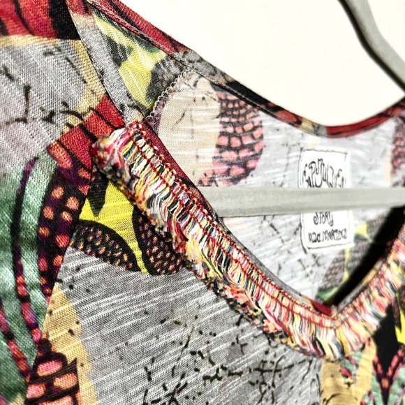 Anthropologie Cap Juluca Aldo Martins Artsy Floral Print Fringe V-neck Tee US 6 - Picture 2 of 10